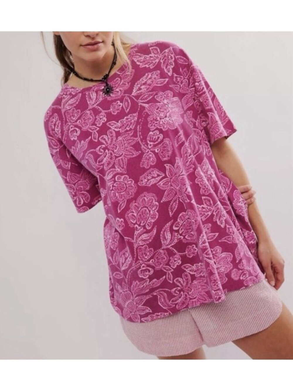 Free People We the Free Women’s Nina Magenta Floral Tee Shirt Size XS